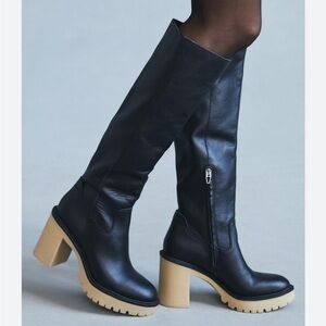 Dolce Vita Corey H2O Black Heeled Boots with Tan Sole